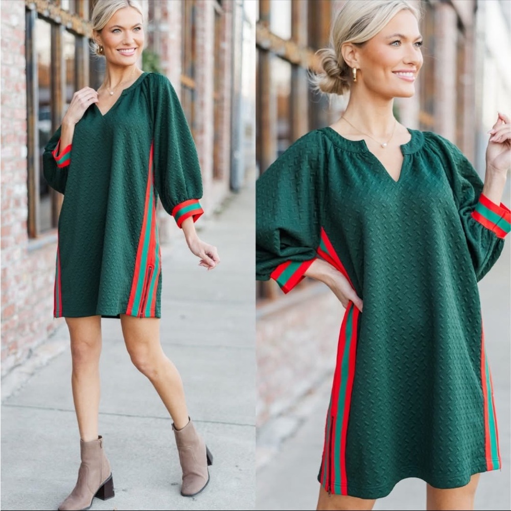ENTRO Boutique Shift Tunic Mini Dress Textured Knit Christmas Holiday Medium - Picture 6 of 11